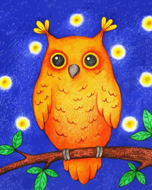 Orange Owl on Stick Diamond Painting