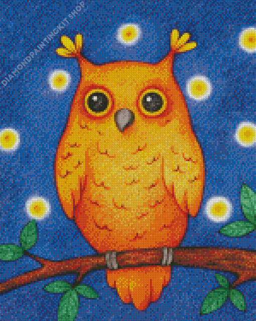 Orange Owl on Stick Diamond Painting