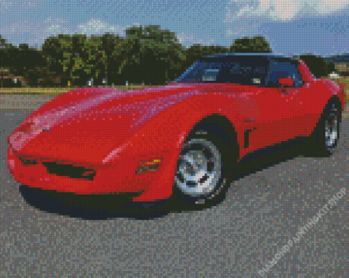 Red 1982 Corvette Diamond Painting