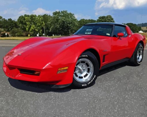 Red 1982 Corvette Diamond Painting