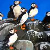 Abstract Puffins on Rocks Diamond Painting