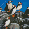 Abstract Puffins on Rocks Diamond Painting