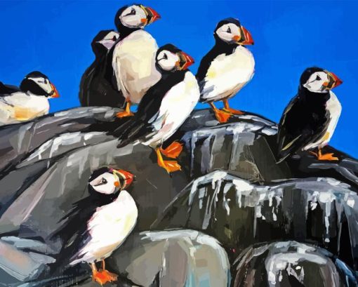 Abstract Puffins on Rocks Diamond Painting