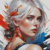 Abstract Woman With White Hair Diamond Painting