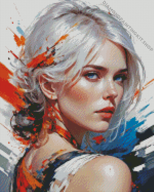 Abstract Woman With White Hair Diamond Painting