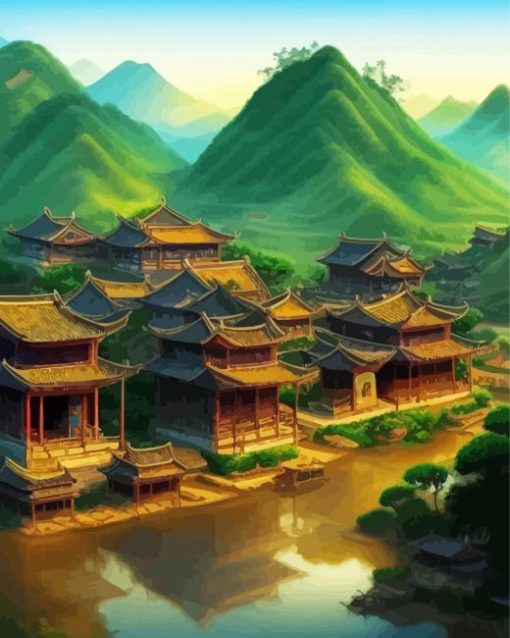 Ancient Chinese Village Diamond Painting