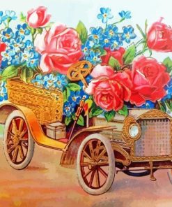 Antique Car with Flowers Diamond Painting