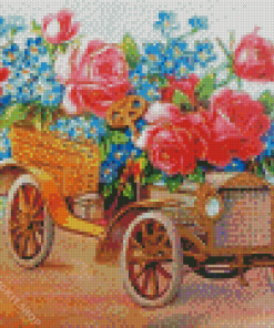 Antique Car with Flowers Diamond Painting