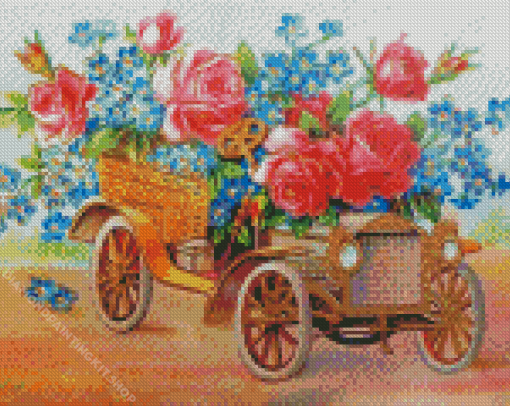 Antique Car with Flowers Diamond Painting