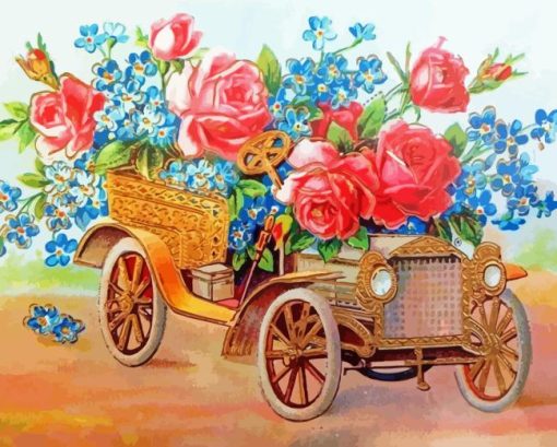 Antique Car with Flowers Diamond Painting