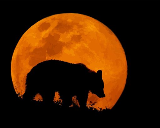 Bear in Moonlight Silhouette Diamond Painting