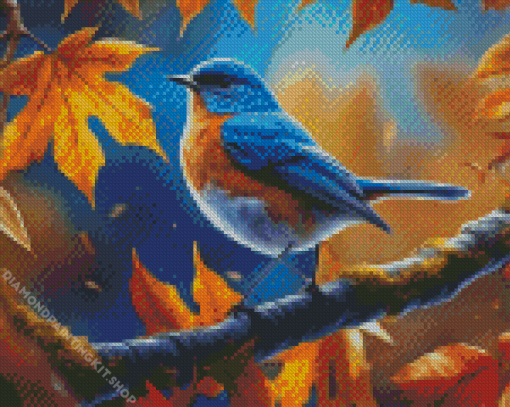 Blue Bird In Autumn Diamond Painting