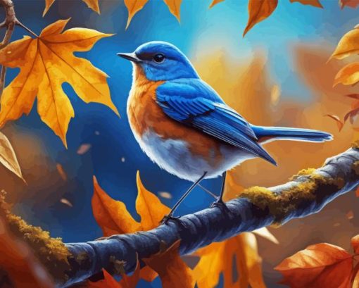 Blue Bird In Autumn Diamond Painting