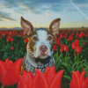 Brown Dog In Tulips Field Diamond Painting