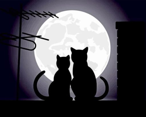 Cats Love with Moon Diamond Painting