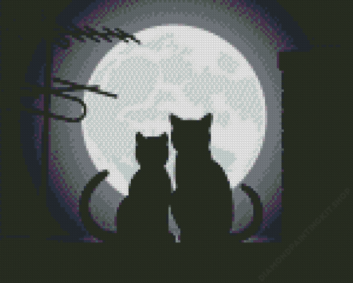 Cats Love with Moon Diamond Painting