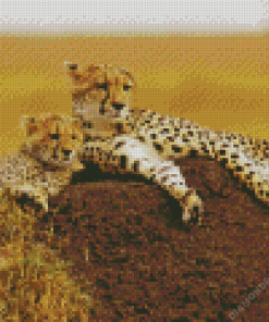 Cheetah And Cubs Diamond Painting