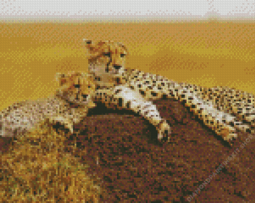 Cheetah And Cubs Diamond Painting