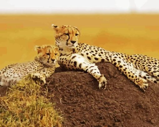 Cheetah And Cubs Diamond Painting