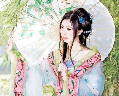 Chinese Woman With Umbrella Diamond Painting