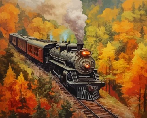 Classic Train Fall Forest Diamond Painting