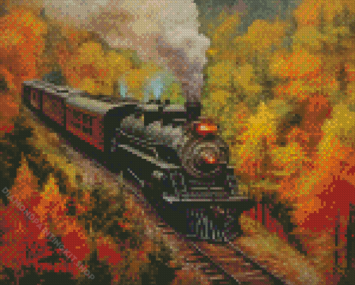 Classic Train Fall Forest Diamond Painting