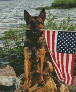 Dog Holding an American Flag Diamond Painting