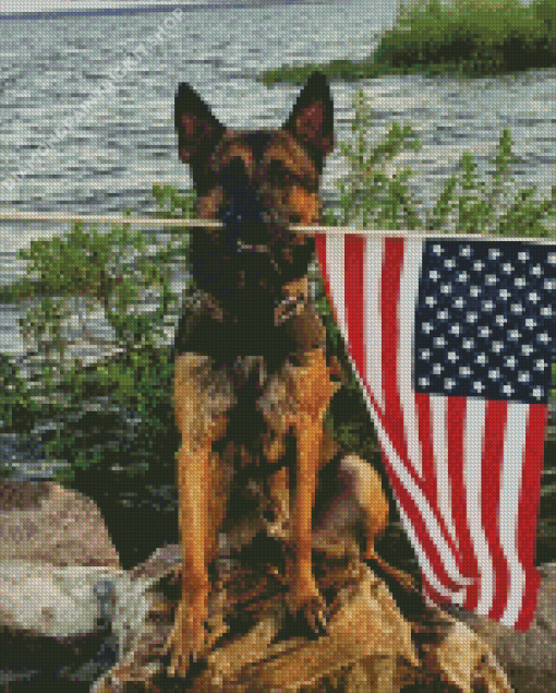 Dog Holding an American Flag Diamond Painting