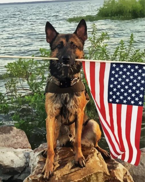 Dog Holding an American Flag Diamond Painting