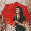 Girl With Red Umbrella Diamond Painting