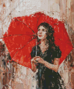 Girl With Red Umbrella Diamond Painting