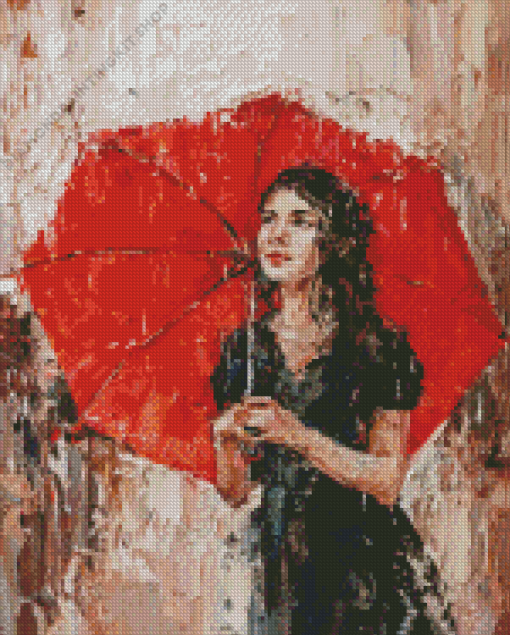 Girl With Red Umbrella Diamond Painting