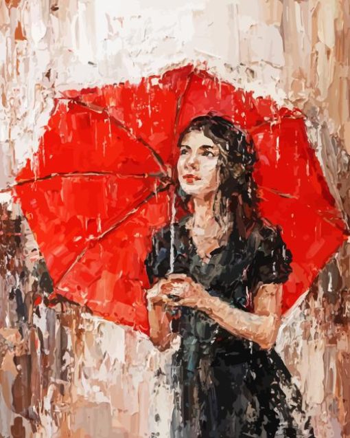 Girl With Red Umbrella Diamond Painting