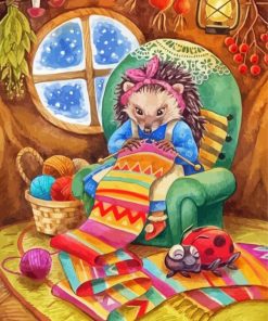 Hedgehog knitting Art Diamond Painting