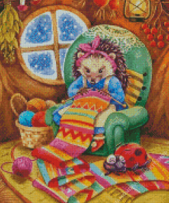 Hedgehog knitting Art Diamond Painting