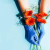 Holding Flowers With Blue Gloves Diamond Painting