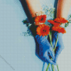 Holding Flowers With Blue Gloves Diamond Painting