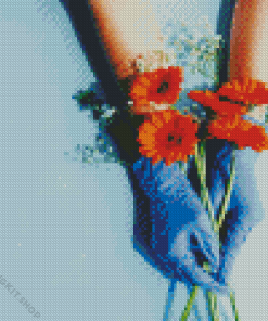 Holding Flowers With Blue Gloves Diamond Painting