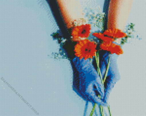 Holding Flowers With Blue Gloves Diamond Painting