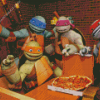 Ninja Turtles Eating Pizza Diamond Painting