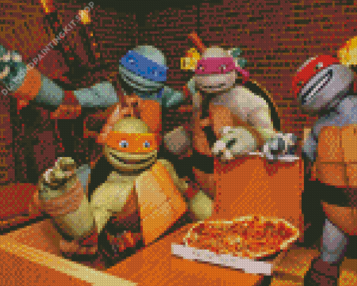 Ninja Turtles Eating Pizza Diamond Painting