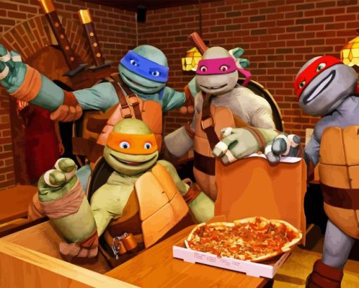 Ninja Turtles Eating Pizza Diamond Painting