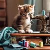 Cat with Sewing Machine Diamond Painting