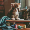 Cat with Sewing Machine Diamond Painting