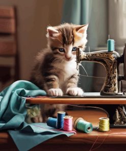 Cat with Sewing Machine Diamond Painting