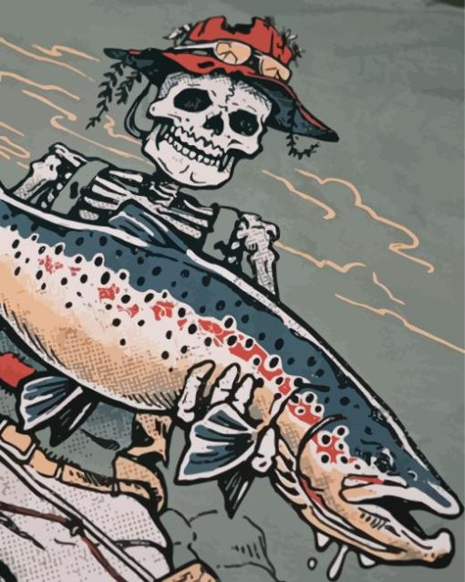 Skull and Steelhead Fish Diamond Painting