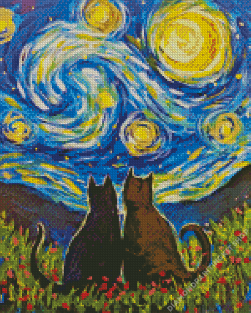 Starry Night Cat Diamond Painting