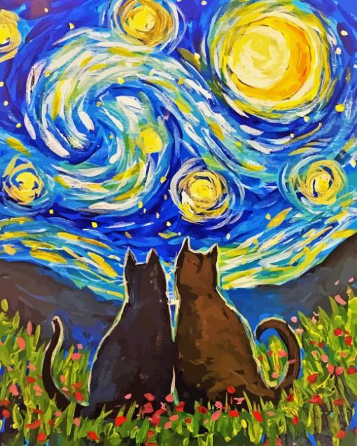 Starry Night Cat Diamond Painting