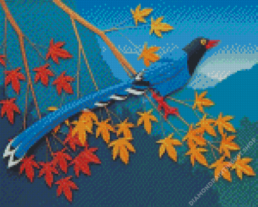 Taiwan Blue Magpie on Branch Diamond Painting