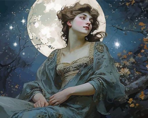 Victorian Girl and Moon Diamond Painting